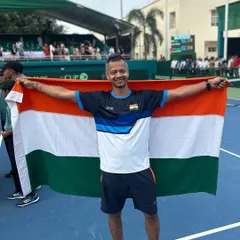 The best birthday gift is a Team India victory. Holding the tricolor high after a successful Davis Cup tie, feeling immense pride in the team's performance and my role in their success. Jai Hind!