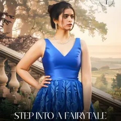 Step into your own fairytale with this royal blue satin gown. The voluminous skirt and classic V-neck create a timeless princess silhouette, perfect for making a grand entrance.