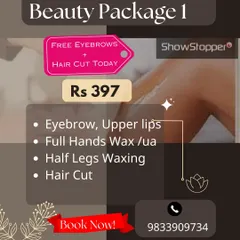 My basic beauty package is perfect for essential grooming. It includes eyebrow and upper lip threading, full hands and half legs waxing, plus a complimentary haircut, all at an unbeatable price.