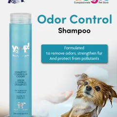 For coats that need a deep clean, we use Yuup! Odor Control Shampoo. It's formulated to eliminate odors, strengthen fur, and protect your pet's coat from pollutants, smoke, and UV rays.