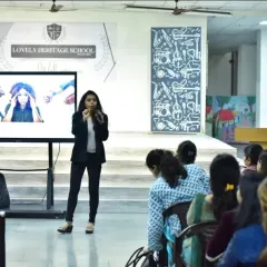 A wide shot of my presentation to the teachers at Lovely Heritage School. My sessions are designed to be visually engaging and easy to follow.