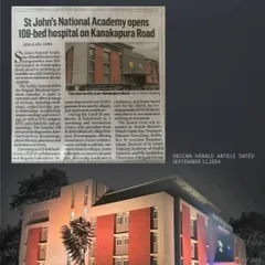 The official opening of the St. John's Hospital featured in the Deccan Herald. This project provides specialty healthcare services and is a significant addition to the community's infrastructure.
