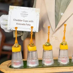 Our Cheddar Cups with Avocado Feta are as beautiful as they are delicious. This starter is a perfect example of our creative approach to food presentation.