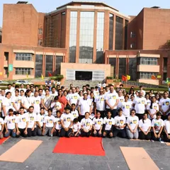 Here is a wonderful group of participants at a large-scale 'Yogotsav' event I conducted. I am experienced in leading sessions for groups of any size, from small teams to large gatherings of 500 or more, ensuring everyone feels included and rejuvenated.