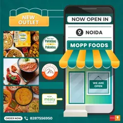 Big news for Noida residents! This graphic announces the opening of our new outlet in Noida, bringing our full range of Parathas, Pakodas, Curries, and Homely meals to a new city.