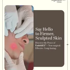 This image shows the EndoliftX laser being applied to the lower face. The pink glow under the skin indicates where the laser energy is working to tighten tissue and stimulate collagen. This treatment is excellent for achieving firmer, sculpted skin without surgery.