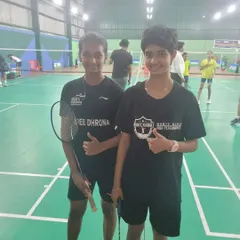 Our player Kalandika with her partner after advancing to the quarter-finals in the Karnataka state sub-junior ranking tournament in Mysore.
