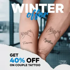 Our winter offer for couple tattoos. Get 40% off when you and your partner get inked together to celebrate your bond.