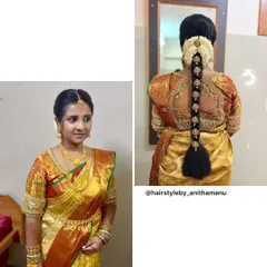 This look combines a traditional braid with elegant temple jewelry and a fresh jasmine wrap. It’s a perfect example of how I balance intricate details to create a harmonious and beautiful bridal style.