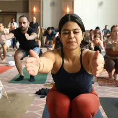The focus and collective energy in a large workshop are incredible. Here, the Delhi yoga community came together for a powerful session, moving in unison.