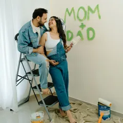 Getting ready for our greatest masterpiece! I love planning fun, creative announcement shoots like this one, where we can be playful and celebrate the joy of becoming 'Mom + Dad'.