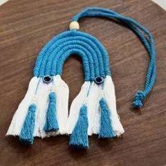 Another angle of the blue rainbow car charm. This was a custom order from Faridabad, and I crafted it exactly as requested.