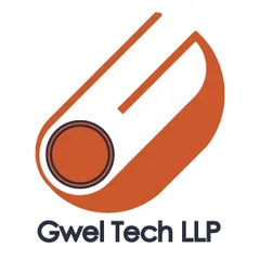 The final primary logo for Gwel Tech LLP. The design combines a bold orange with a deep navy blue to create a memorable and professional brand mark that is instantly recognizable and reflects the company's focus on tech solutions.