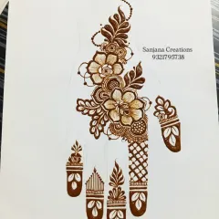 A beautiful floral design created on paper. This is part of the curriculum for my 40-day Basic to Bridal Mehndi Course, where I teach you how to create such intricate patterns.