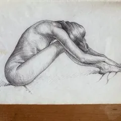 This life drawing of a female figure in a curled pose helped me study shadow and form. These foundational skills are something I still draw upon today when designing costumes that flatter and define the body.