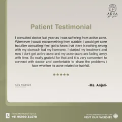 This testimonial from Ms. Anjali details her journey with hormonal acne. She explains how we identified the root cause and how her skin is now free of active acne, with scars fading. Her experience highlights the importance of a correct diagnosis.