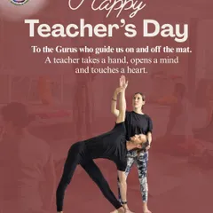 A "Happy Teacher's Day" post showing an instructor guiding a student. It's our tribute to the gurus who guide us on and off the mat.