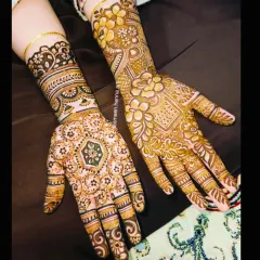 A little mehndi, a little magic, and a lot of love. This is a beautiful example of a party henna design, which is intricate but doesn't provide full coverage like a bridal design.