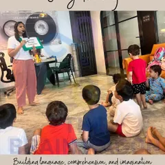 This is a classic storytelling session. I focus on building language, comprehension, and imagination through structured narrative sessions where the children are fully engaged.