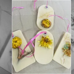 Each botanical wax sachet is a small piece of art. Here are a few designs featuring beautiful dried yellow flowers, perfect for bringing a bit of sunshine and gentle fragrance into your home.