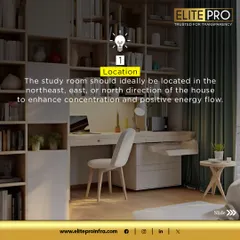 Vastu Tip 1: The ideal location for a study room is in the northeast, east, or north direction of the house to enhance concentration and positive energy flow.