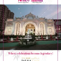 This is where celebrations become legendary. The stunning facade of Raj Grand Jalsa, complete with a beautiful fountain and elegant lighting, creates a palatial atmosphere perfect for a luxury wedding.