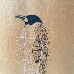 This penguin doodle is a great example of my detailed illustration style. The penguin's body is filled with dozens of tiny, expressive doodle faces, blending my love for simple characters with a more complex composition.