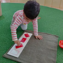 This young learner is focused on a geometric puzzle, developing fine motor skills and visual discrimination. Each piece fits perfectly, giving the child instant feedback and a sense of accomplishment.