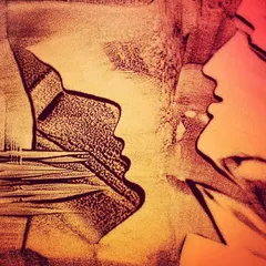 This sand painting, 'Varne SuVarne', explores the interaction between two profiles. It is an example of my contemporary artwork, where I use sand to explore human connection and emotion.