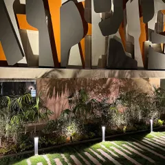 A close-up view shows how pathway lights and focused spotlights on the greenery work together to create layers of light and shadow, adding depth to the night garden.