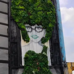 We go beyond simple green walls. This project at Bombay Adda shows our ability to create custom art murals, integrating greenery into a painted portrait to make a bold, unforgettable statement on a building's facade.