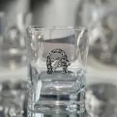 For the equestrian lover, I designed these whiskey glasses and wine glasses with a detailed silver-plated horse emblem set within a horseshoe.
