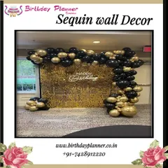 A popular choice for corporate parties and award nights, this black and gold theme features a shimmering sequin wall backdrop perfect for photos. We complemented it with a matching balloon garland to create a stylish and modern focal point for the celebration.