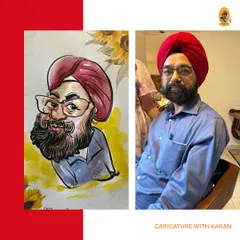 This vibrant caricature of a gentleman in a turban shows how I use color to highlight features and clothing, creating a remarkable and playful portrait.