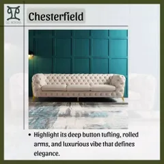 The Chesterfield is a true classic. Its deep button tufting, rolled arms, and luxurious vibe define elegance and make it a powerful statement piece in both traditional and modern interiors.