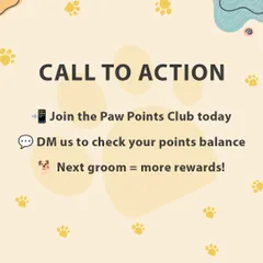 Ready to join? Join the Paw Points Club today, message us to check your balance, and remember that every groom brings you closer to more rewards.