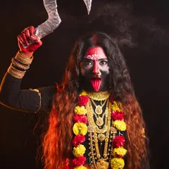 A powerful depiction of Goddess Kali. Our students learn to use makeup to convey emotion and character, mastering techniques for body painting and traditional symbolism.