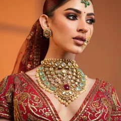 Another angle capturing the artistry of this traditional bridal look.