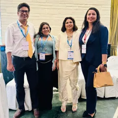 Our team of doctors, including Dr. Vivek Kumar, Dr. Itishree Gupta, and Dr. Hema Pant, at the Aesthetics Delhi conference. We are committed to staying at the forefront of dermatology and plastic surgery.