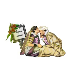 Capturing a tender moment from a wedding day. This custom illustration was part of a larger group artwork, focusing on the newly married couple's happy memory.