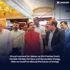 A proud moment at the IECE as Shri Prahlad Joshi, Hon'ble Minister for New and Renewable Energy, visits our booth. We discussed the future of energy and our role in advancing renewable solutions across India.