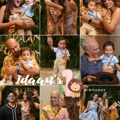 This collage captures the essence of Idaan's first birthday party. It shows the range of moments I photograph, from family portraits and guest interactions to the birthday boy's many cute expressions.