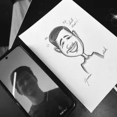 Another great example of the process. I take a simple photo and create a fun, hand-drawn caricature with a personal touch like "Chill Madii."