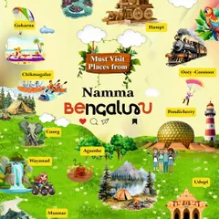 A beautiful illustrated map of all the must-visit places from "Namma Bengaluru" that we take you to.