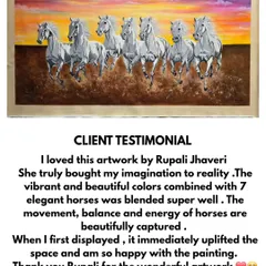 Nothing makes me happier than seeing my art uplift a space. This client testimonial for my 7 elegant horses painting speaks to how the vibrant colors and sense of movement brought their imagination to reality.
