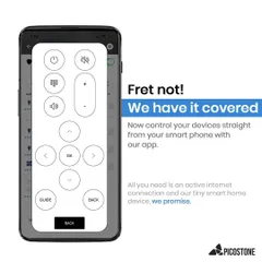 My app turns your smartphone into a universal remote. This graphic shows how you can access the controls for your TV, set-top box, and other devices right from the app, eliminating the need for physical remotes.