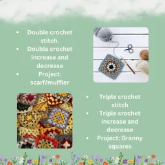 In our advanced course, students will tackle projects like scarves using the double crochet stitch and granny squares using the triple crochet stitch.