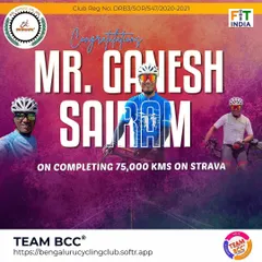Congratulations to Ganesh Sairam for recording a massive 75,000 kms on Strava. Your consistency and passion for cycling are truly remarkable.