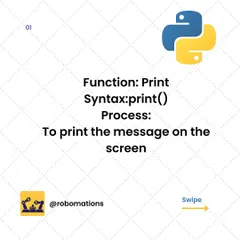 The 'print()' function is one of the first commands you'll learn in Python. This graphic explains its simple syntax and its process for displaying a message on the screen.