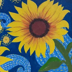 A close-up of the sunflower detail from the Van Gogh inspired mural, showing the thick, expressive brushstrokes that define this style.